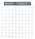Money currency vector line icons set. Money, Currency, Dollars, Euro, Pound, Yen, Rupee illustration outline concept Royalty Free Stock Photo