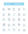 Money currency vector line icons set. Money, Currency, Dollars, Euro, Pound, Yen, Rupee illustration outline concept Royalty Free Stock Photo