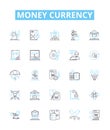 Money currency vector line icons set. Money, Currency, Dollars, Euro, Pound, Yen, Rupee illustration outline concept Royalty Free Stock Photo
