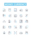 Money currency vector line icons set. Money, Currency, Dollars, Euro, Pound, Yen, Rupee illustration outline concept Royalty Free Stock Photo