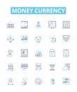 Money currency vector line icons set. Money, Currency, Dollars, Euro, Pound, Yen, Rupee illustration outline concept Royalty Free Stock Photo