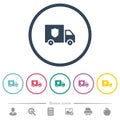 Money deliverer truck flat color icons in round outlines