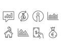Money diagram, Investment graph and Receive money icons. Analytical chat sign.