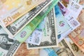 Money from different countries dollars, euros, hryvnia, rubles Royalty Free Stock Photo