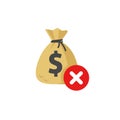 Money disapproved sign vector icon, flat money bag error, concept of declined canceled transaction or prohibited cash Royalty Free Stock Photo