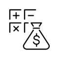 Money document and calculator outline icon. linear style sign for mobile concept and web design. Financial accounting simple line