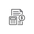 Money document and calculator outline icon