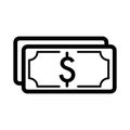 Money dollar vector icon. Black and white cash illustration. Outline linear banking icon. Royalty Free Stock Photo