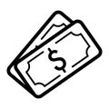 Money dollar vector icon. Black and white cash illustration. Outline linear banking icon.