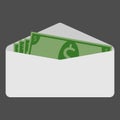 Money, dollars in an envelope. Vector of dollars in a white envelope. Money bills.