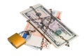 Money dollars and euro chained in a chain. Royalty Free Stock Photo