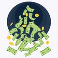 Money, dollars fly into a black hole. Economic crisis. Royalty Free Stock Photo