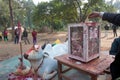 Money donation in hindu temple in Nepal Royalty Free Stock Photo