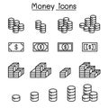 Money, Earning, Income, Benefit, Profit & Coins icon set in thin