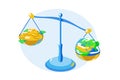 Money and earth on bowls of scales Royalty Free Stock Photo