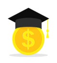 Money for education. Scholarship for tuition in college. Loan for study, graduation. Financial aid in student. icon of cost Royalty Free Stock Photo