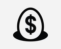 Money Egg Icon. Saving Nest Retirement Investment Save Savings Fund Finance Wealth Pension Black White Sign Symbol EPS Vector