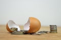 Money in an eggshell. Pension savings. Investment strategy and passive income plan.