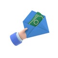 Money in envelope hold in hand businessman. Cash american dollars. Financial gift.3d illustration flat design. Finance concept Royalty Free Stock Photo