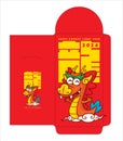 Money envelope red pocket packet template design 2024. Cartoon cute dragon riding on clouds with big chinese word and greetings.