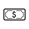 Money euro vector icon. Black and white cash illustration. Solid linear banking icon. Royalty Free Stock Photo