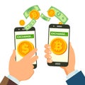 Money Exchange Banking Concept Vector. Human Hand Banner. Hand Holding Smartphone. Mobile Smart Phone And Hands. Dollar Royalty Free Stock Photo