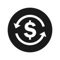 Money exchange dollar sign icon flat black round button vector illustration