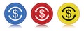 Money exchange dollar sign icon flat round button set illustration Royalty Free Stock Photo