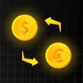 Money exchange Euro and Dollar, Cash transfer, Finance. Vector illustration. Royalty Free Stock Photo