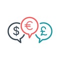 Money exchange in three Chat bubble design. Banking currency sign. Euro and Dollar Cash transfer symbol. Stock Vector illustration Royalty Free Stock Photo