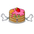 Money eye pancake with strawberry mascot cartoon