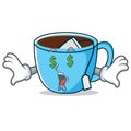 Money eye tea cup mascot cartoon Royalty Free Stock Photo