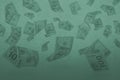Money is falling from the sky. Falling banknotes on a green background. Hundred dollar bills in free fall. Royalty Free Stock Photo