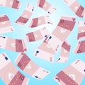 Money falling from sky. 10 Euro banknotes falling.