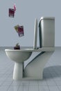 Money falling into toilet Royalty Free Stock Photo