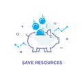 Money falls into the piggy bank. Way to success, exchange rate. Business concept. line icon illustration