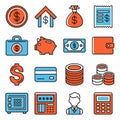 Money, Finance and Banking Icons Set on White Background. Vector Royalty Free Stock Photo