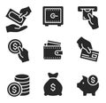 Money and finance icon. Currency exchange, payment and profit silhouette symbols. Hand giving money banknote Royalty Free Stock Photo