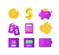 Money and Finance icons, modern flat style. Finance icons collection isolated on white background. Money set for Web and Royalty Free Stock Photo