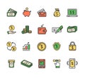 Money Finance Symbols and Signs Color Thin Line Icon Set. Vector Royalty Free Stock Photo