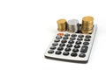 Money, Financial, Business Growth concept, Stack of coins and calculator on white background Royalty Free Stock Photo