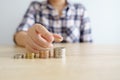 Money, Financial, Business Growth concept, stack of coins to thinking and planning.as background business concept with copy space Royalty Free Stock Photo