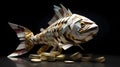 money fish sculpture with gold coins Royalty Free Stock Photo