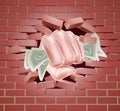 Money Fist Punching Through Wall Royalty Free Stock Photo