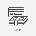 Money flat line icon. Cash and credit card sign. Thin linear logo for finance services, loan, payment, buying vector