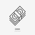 Money flat line icon. Cash, paper currency sign. Thin linear logo for finance services, loan, payment, buying vector