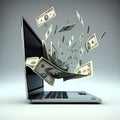 Money flowing from a laptop