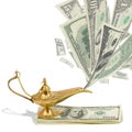 Money fly out of Aladdin's magic lamp