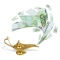 Money fly out of Aladdin's magic lamp