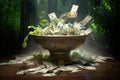 Money fountain with falling paper money Royalty Free Stock Photo